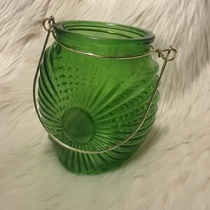 Green fairy Light Lantern Candle Votive Holder/ FlowerVase Glass Vintage Decor